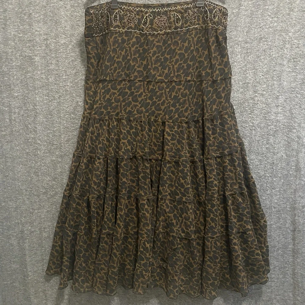 Mix Nouveau Boho Maxi Skirt Womens 16 Tiered Beaded Paisley Hippie‎ Festival